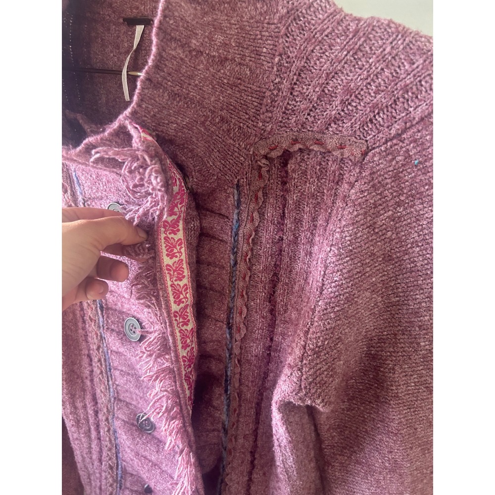 Cottage-core Fall fringe knit purple pink sweater jacket small - Picture 8 of 9